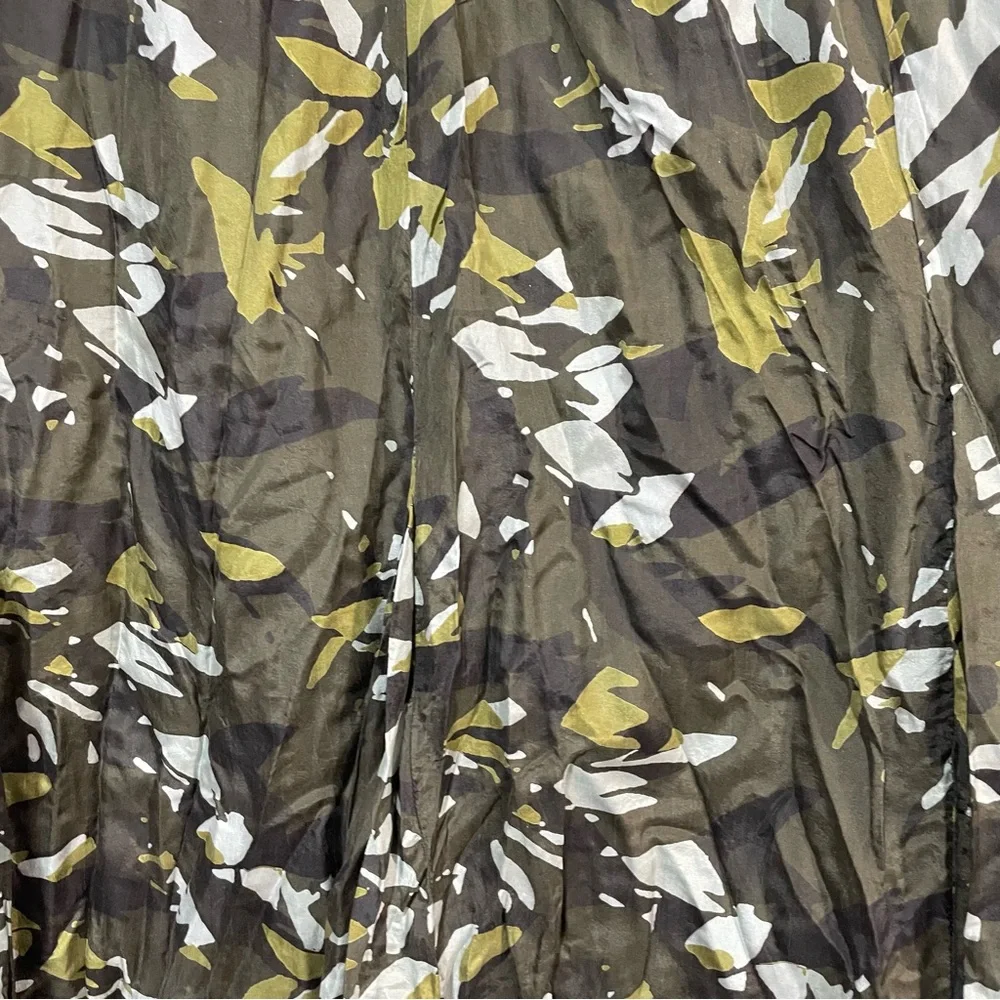 Chico's Silk Dark Green Leaf Print Fall Cameo Modest Elegant Maxi Skirt Size 16